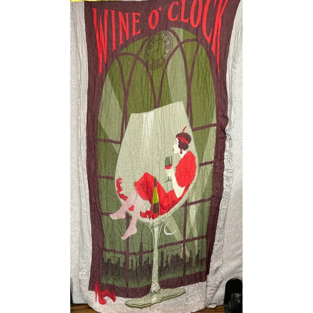 Blue Pacific Tapestry Scarf Wine OClock Green Red Graphic Art Deco Flapper Drape